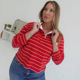 Bastian Collared Top - Red/White