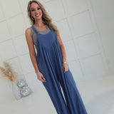 Mavern Crepe Overalls - Dusty Blue