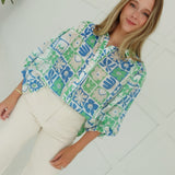 Rita Retro Print Blouse - Blue