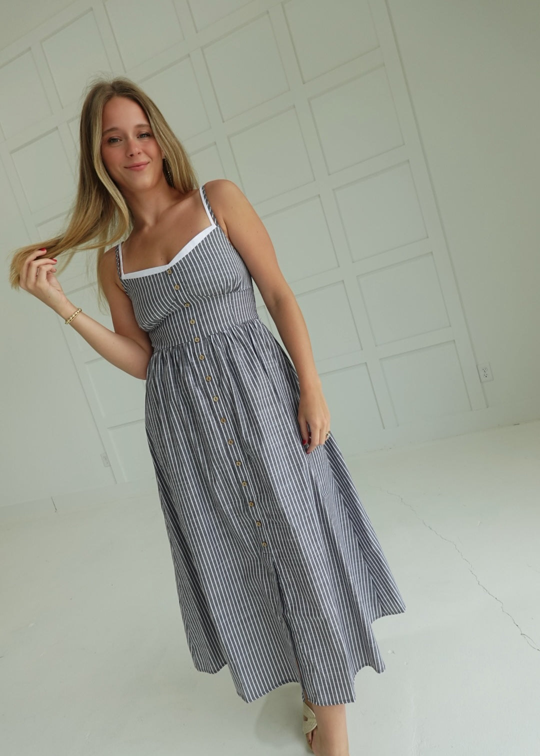 Muriel Striped Dress - Charcoal