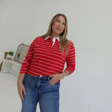 Bastian Collared Top - Red/White