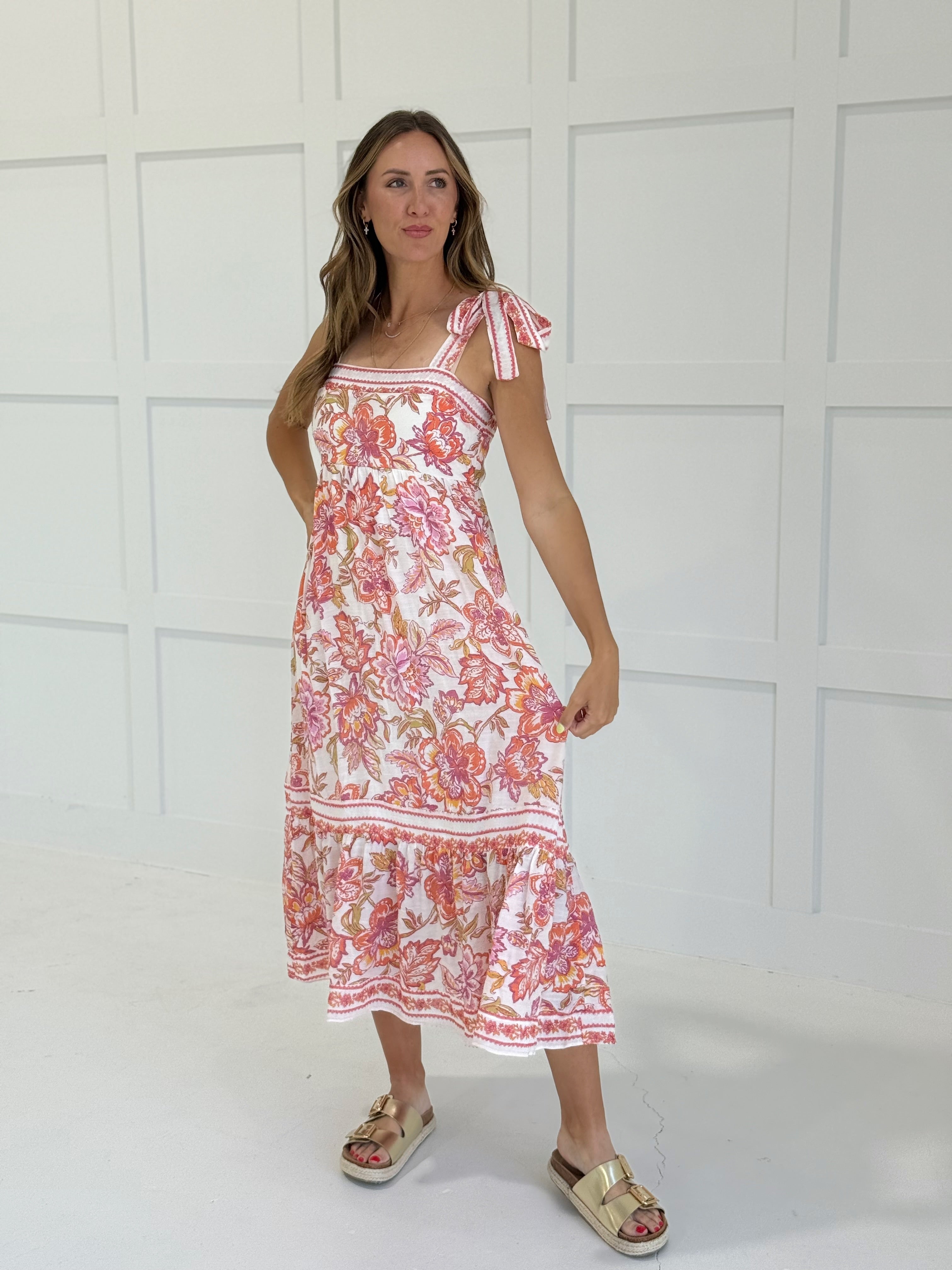 Francis Floral Midi Dress - Orange