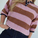 Come One, Come All Sweater - Camel/Pink