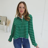Bastian Collared Top - Green/White