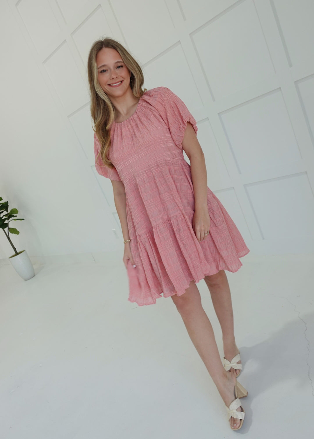 Ada Textured Dress - Coral