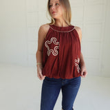 Billows Applique Top - Burgundy