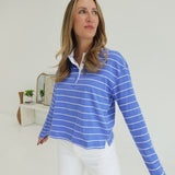 Bastian Collared Top - Blue/White