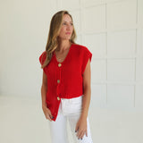 Ambiance Sweater Vest Top - Ruby