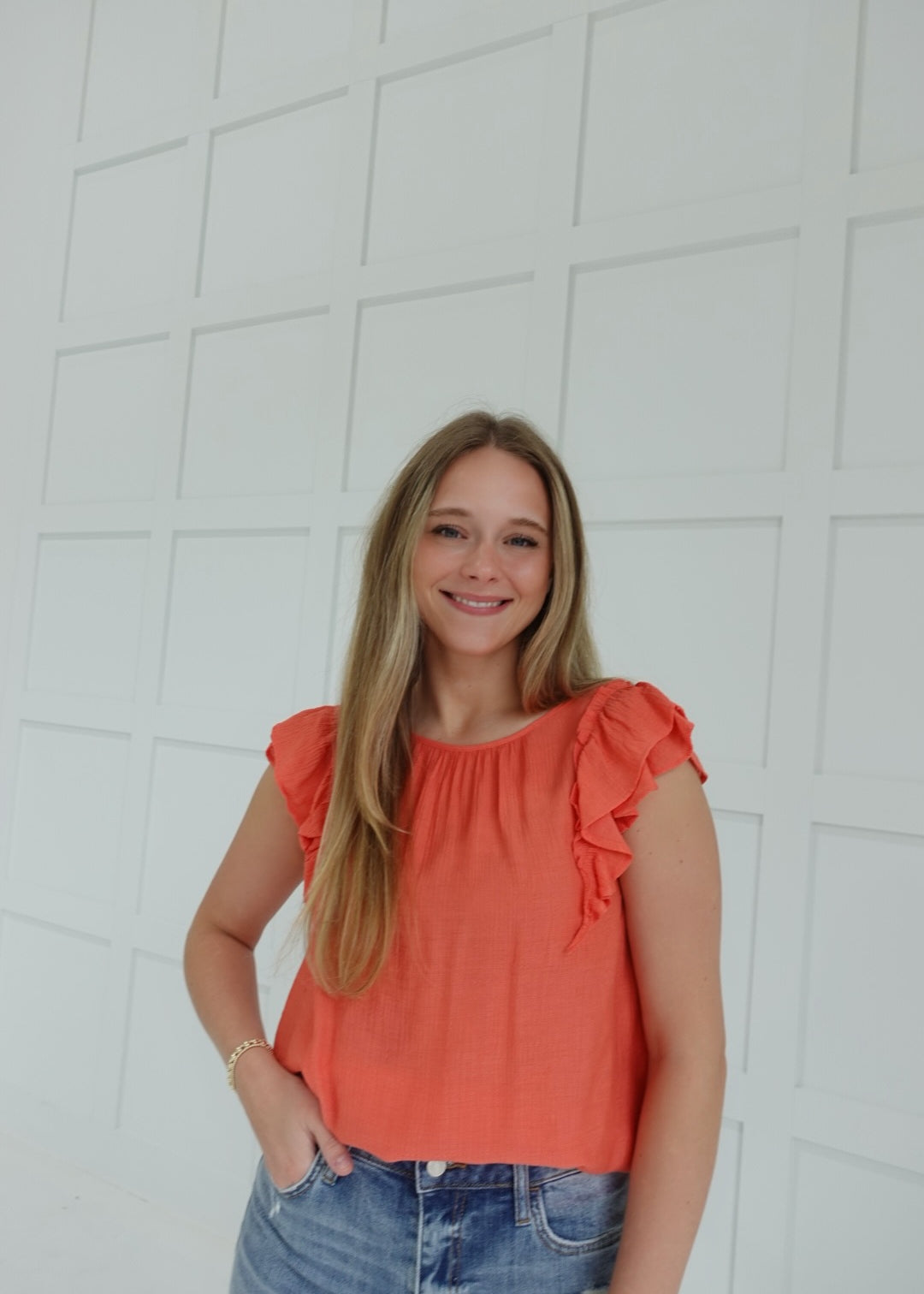 Back Bow Detail Top - Coral