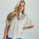 Hard To Get Leather Top - Ecru