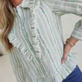 Lorraine Ruffled Top - Green Flower