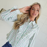 Lorraine Ruffled Top - Green Flower