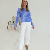 Bastian Collared Top - Blue/White