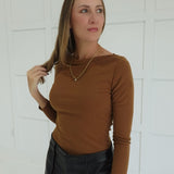 Boatneck Long Sleeve Tee - Camel