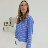 Bastian Collared Top - Blue/White