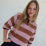 Come One, Come All Sweater - Camel/Pink