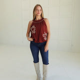 Billows Applique Top - Burgundy