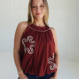 Billows Applique Top - Burgundy