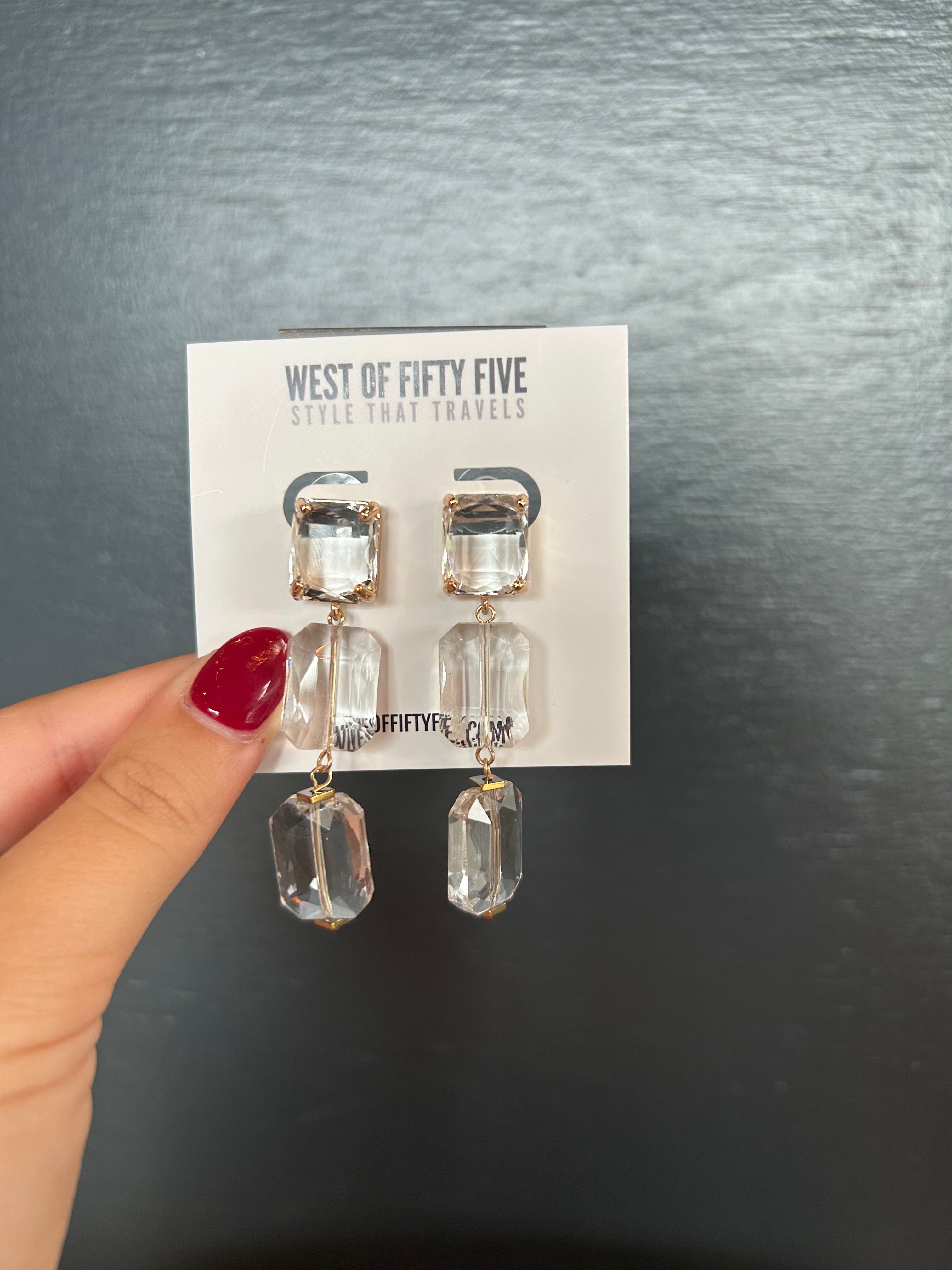 Triple Stone Drop Earrings -Clr