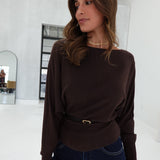 Kenna Belted Sweater - Chocolate