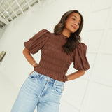 Bellavue Smocked Top - Brown