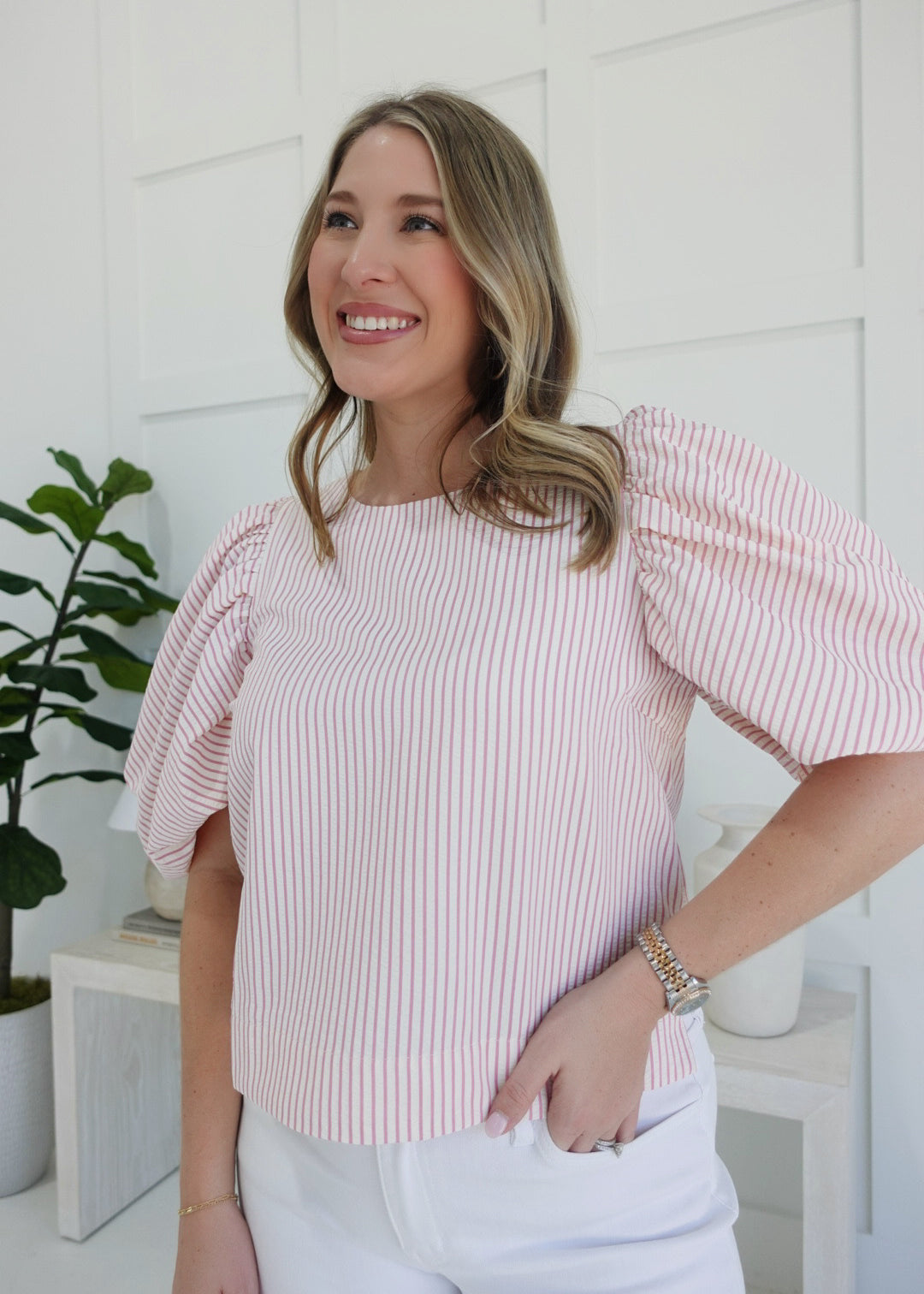 Penelope Pinstripe Top - Pink