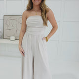 Tully Strapless Jumpsuit - Sand Beige