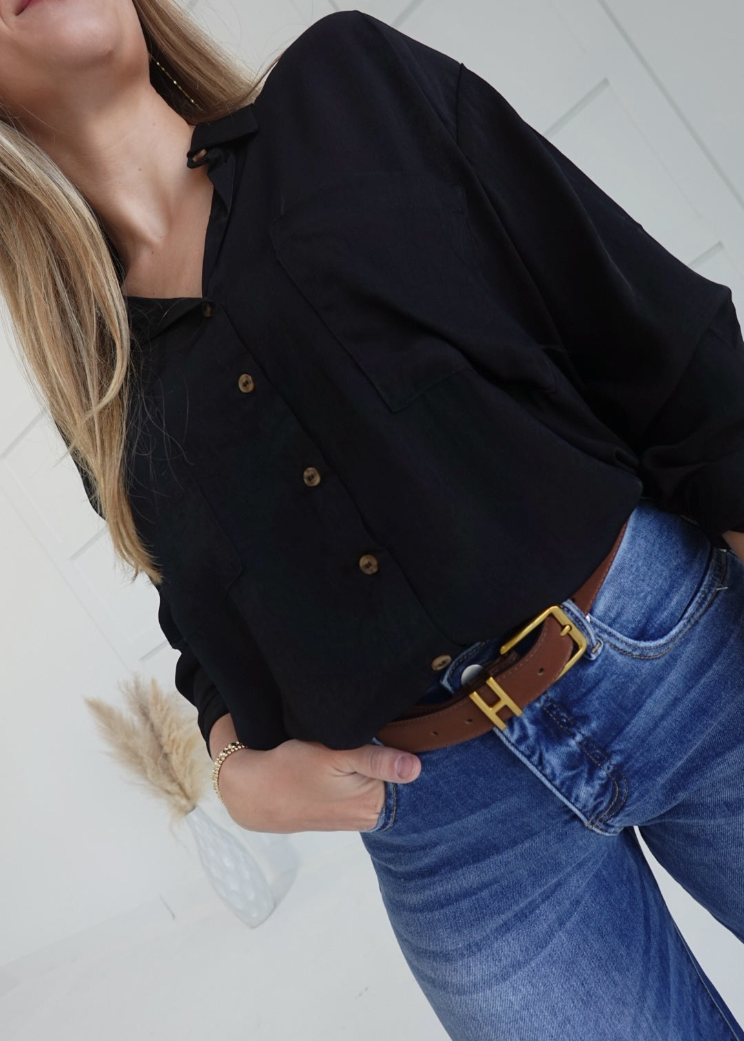 Clocked In Button Down Shirt - Black
