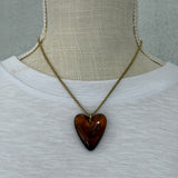 Acrylic Heart Pendant Necklace - Brown