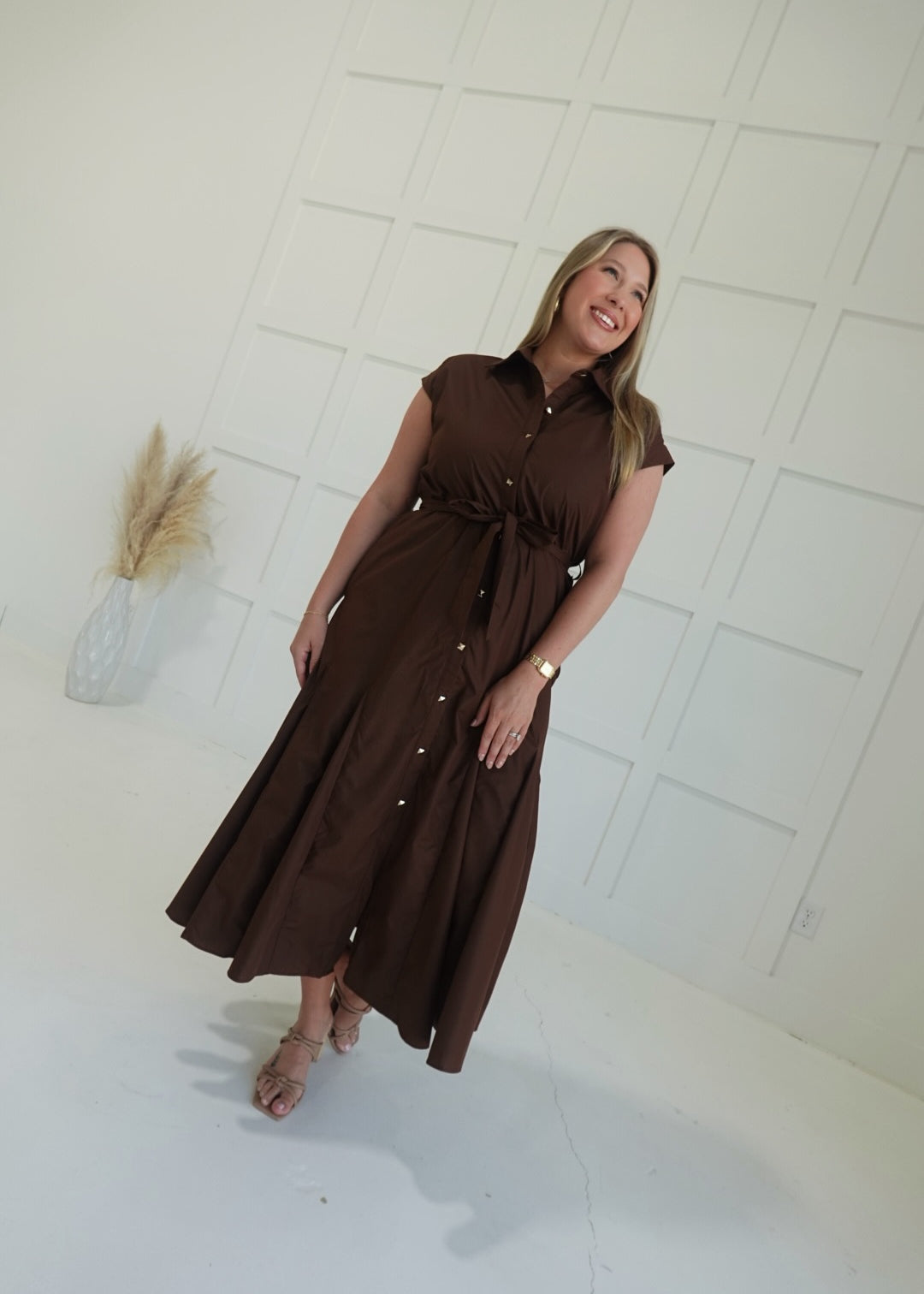 Belle of Fall Midi Dress - Brown