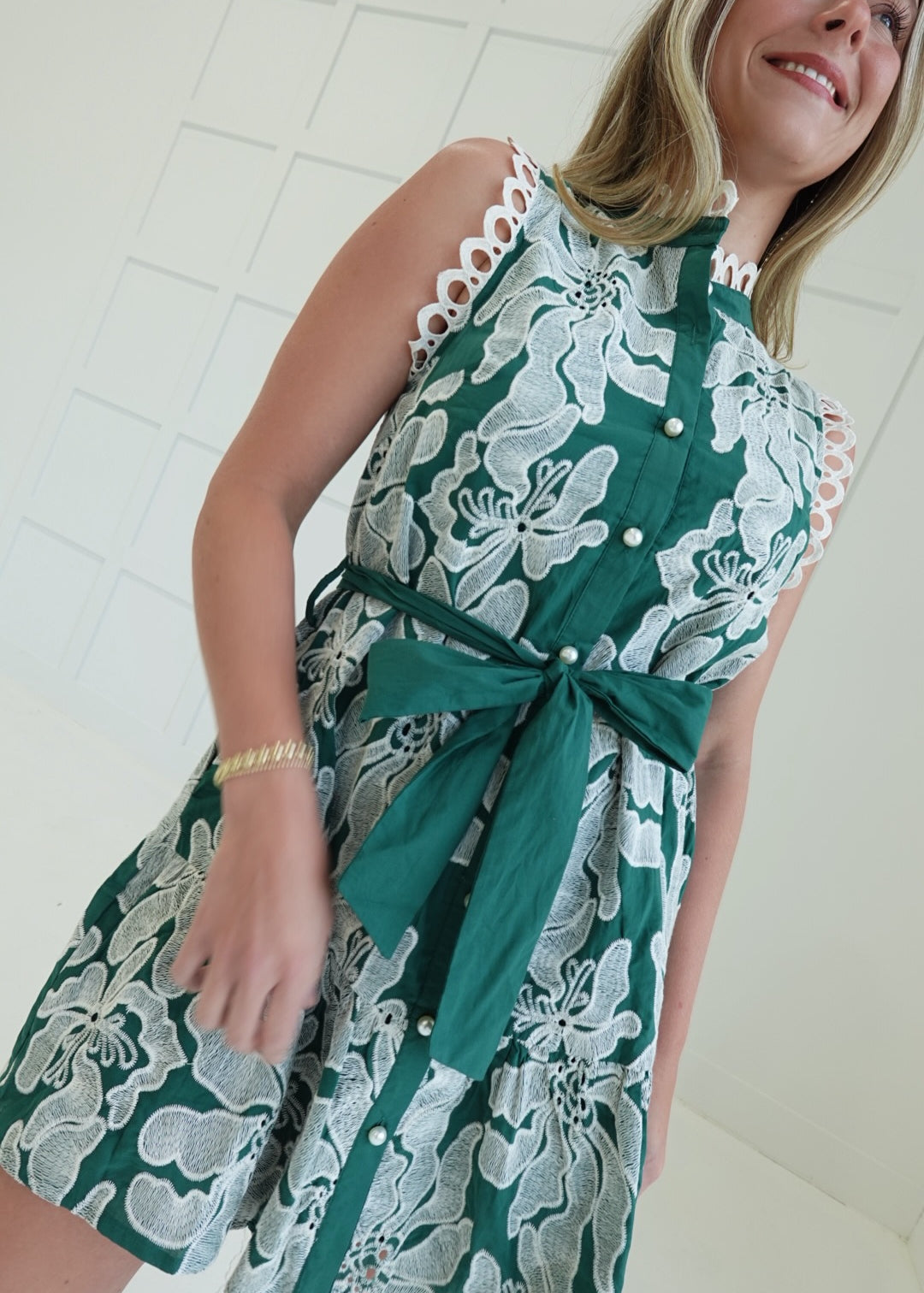 Mia Embroidered Mini Dress - Green