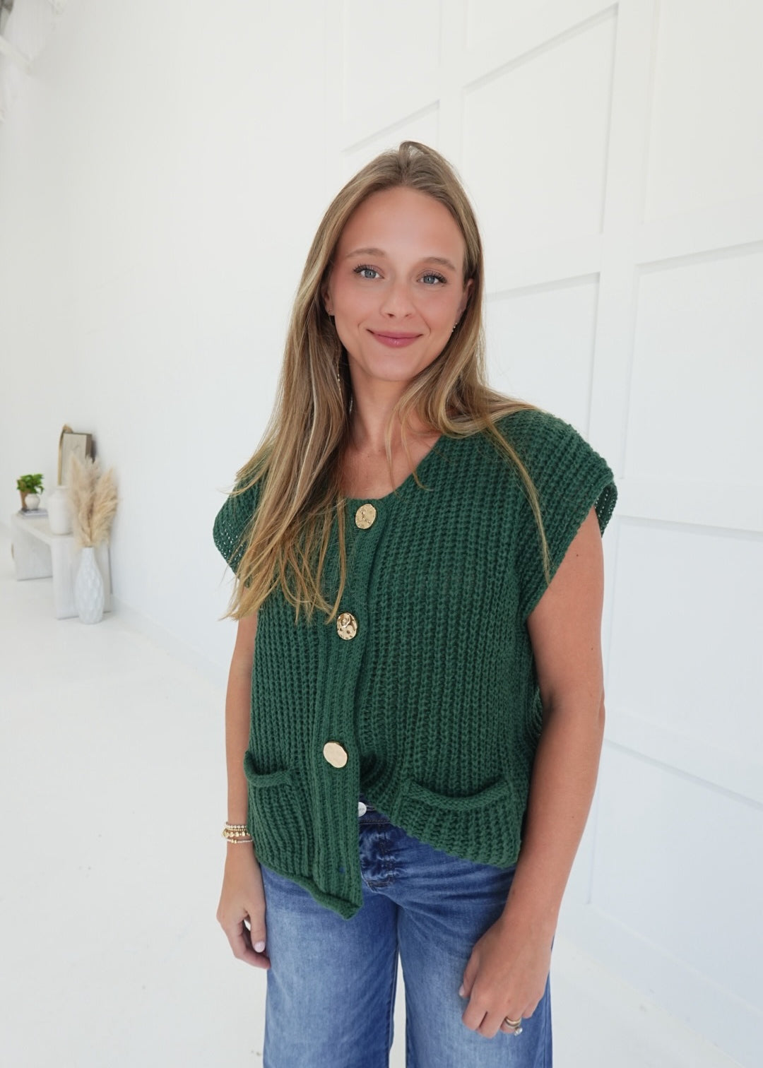 Ambiance Sweater Vest Top - Dk Green