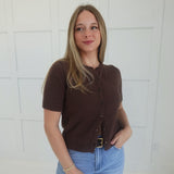 Marg Short Sleeve Cardigan - Brown
