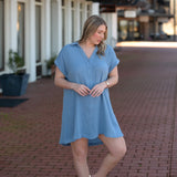 Subtle Smocking Mini Dress - Blue