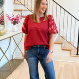 Clara Embroidered Blouse - Red