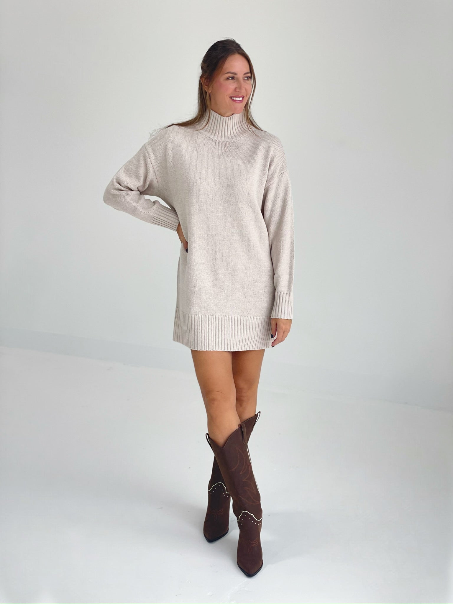 New Places Sweater Dress - Sand Beige