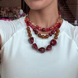 Layered Beaded Necklace - Red