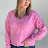 Softer V Neck Sweater - Pink *CM