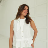 Kathleen Tie-Neck Top - White