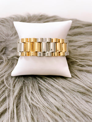Cubic Zirconia Pleated Bracelet - Gold/Silver