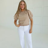 Verna Puff Sleeve Top - Taupe