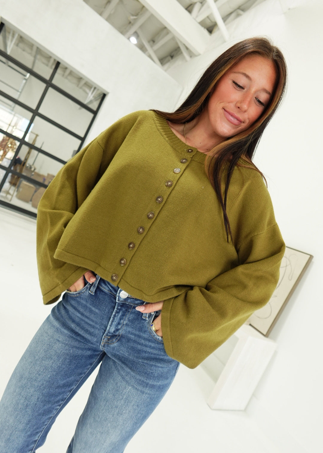 Babes Boxy Cardi Top - Moss