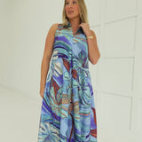 Holiday Palms Midi Dress - Blue