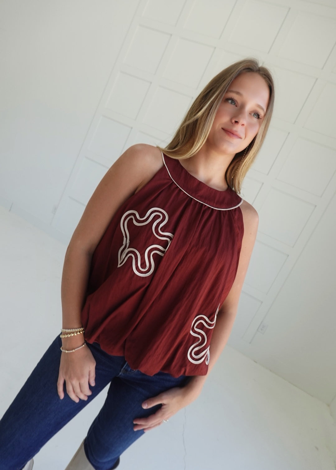 Billows Applique Top - Burgundy