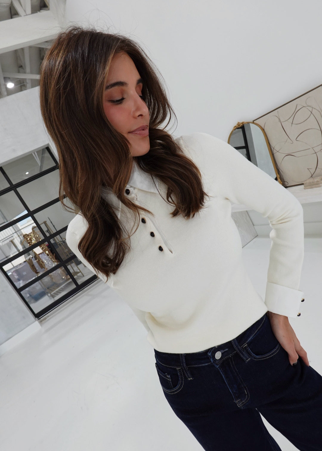 Lou Contrast Sweater - Ivory