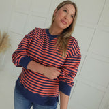 Joneses Striped Pullover - Coral/Navy