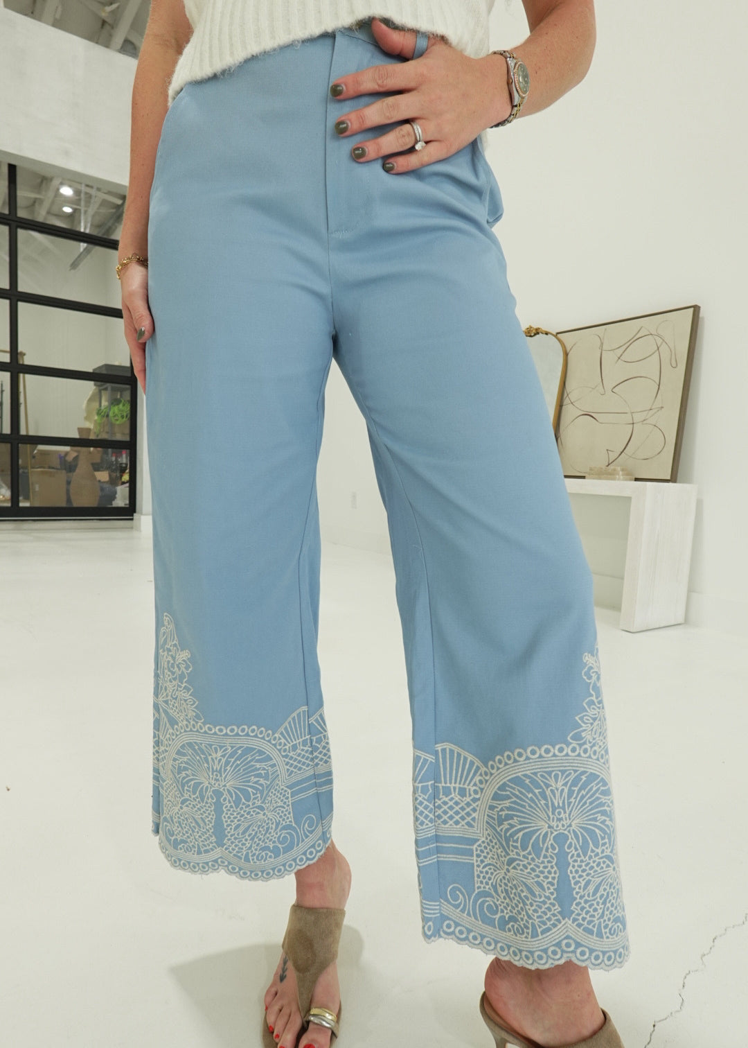 Willow Embroidered Pants - Denim
