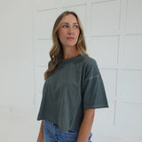 Boxy Acid Wash Tee - Ash Jade