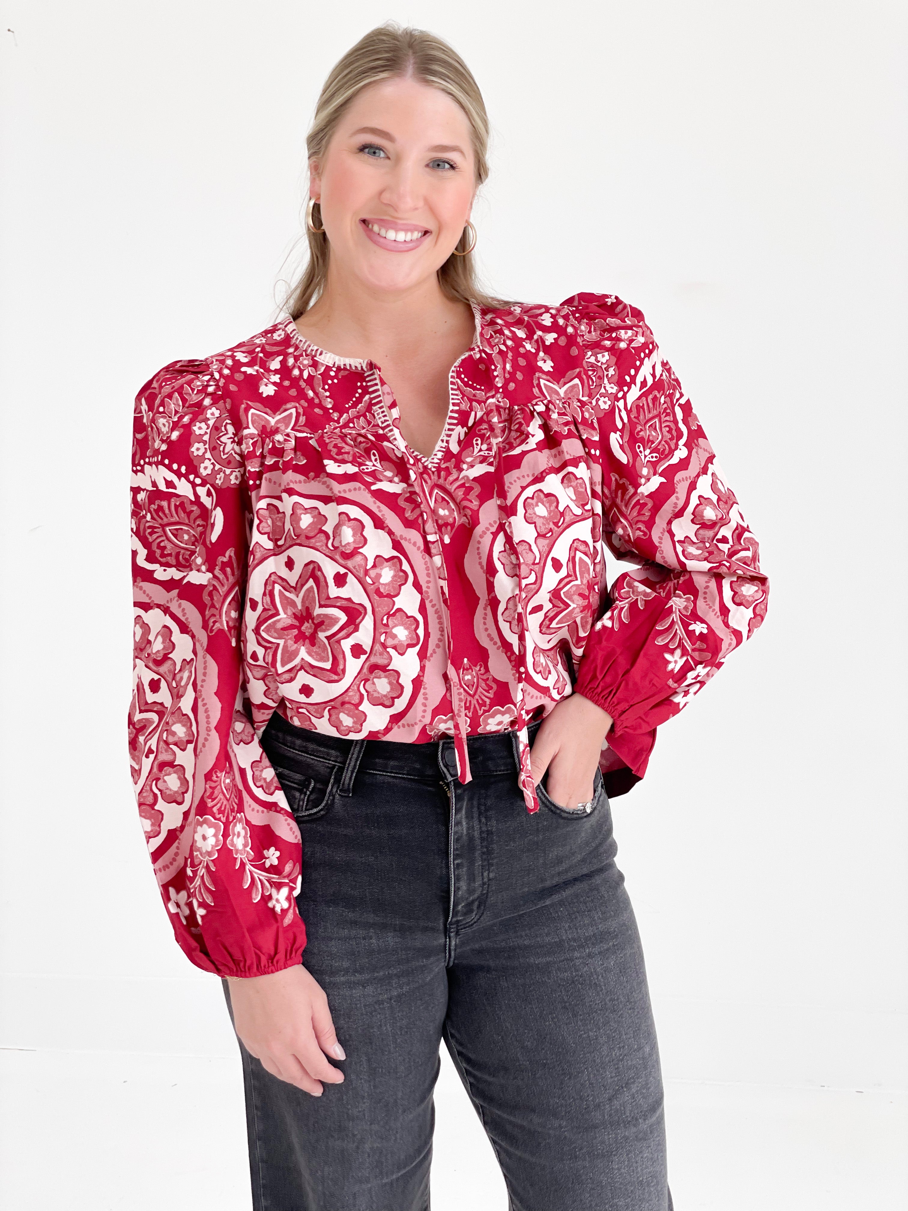 Before You Button Down Blouse - Wine