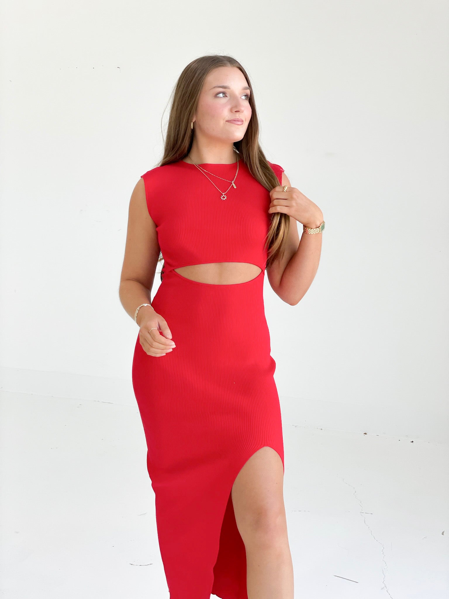 Skipped Out Midi Dress - Red